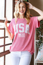 Heimish USA Graphic Short Sleeve Ribbed Top in Coral