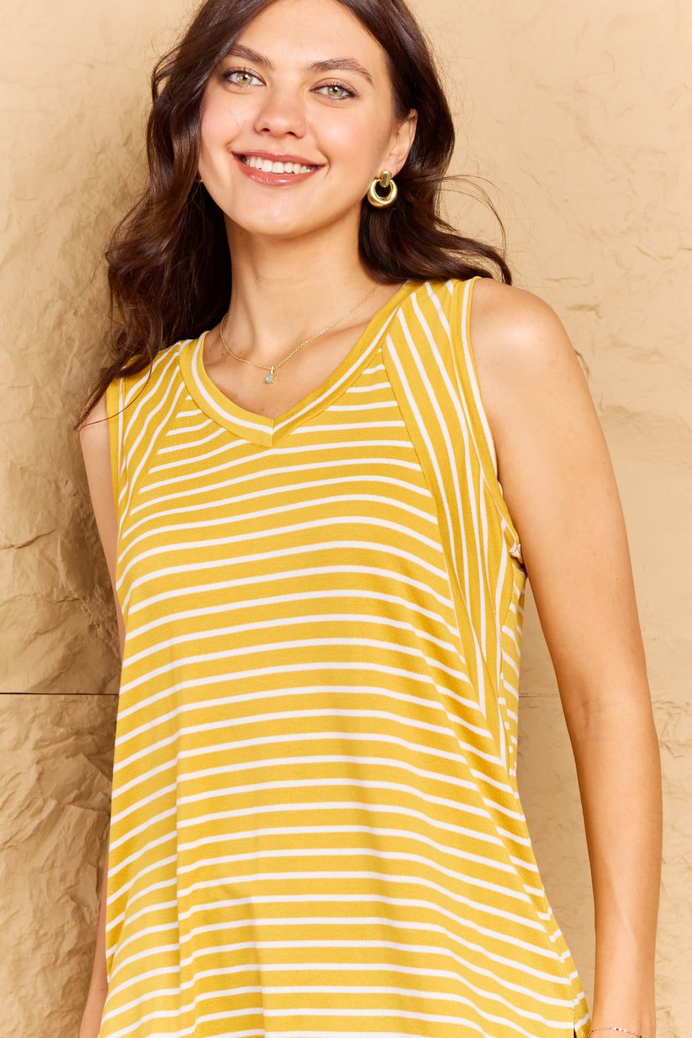 Doublju Talk To Me Striped Sleeveless V-Neck Top