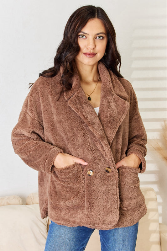 Culture Code Double-Breasted Fuzzy Coat