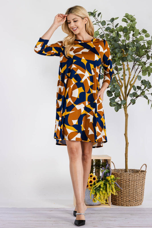 Celeste Geometric Dress with Pockets in Navy