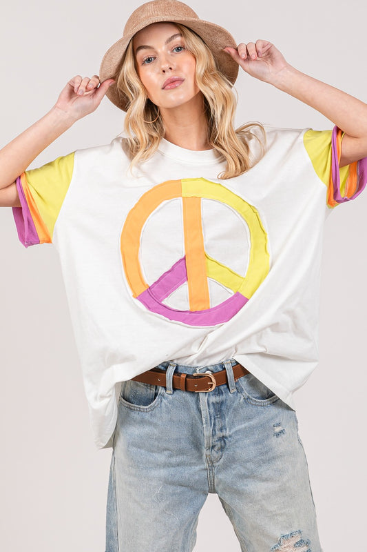 SAGE + FIG Color Block Peace Applique T-Shirt