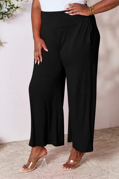 Double Take Smocked Wide Waistband Wide Leg Pants