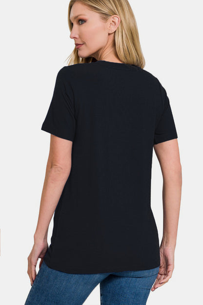 Zenana Crew Neck Short Sleeve T-Shirt in Black