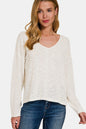 Zenana V-Neck Dropped Shoulder Long Sleeve Top