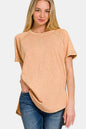 Zenana Heathered Round Neck Short Sleeve Top in Brush