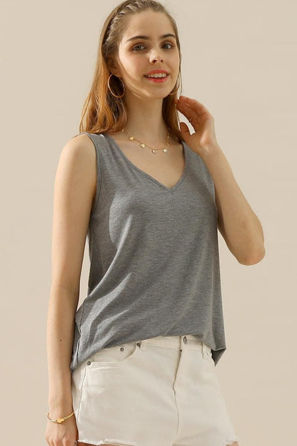 Ninexis V-Neck Curved Hem Tank