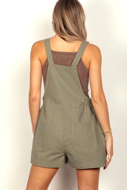 VERY J Adjustable Suspender Overalls with Pockets in Olive