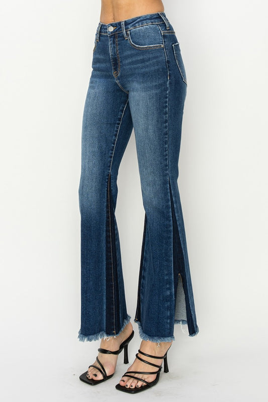 RISEN High-Rise Side Seam-Detailed Slit Flare Jeans