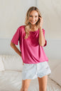 Sew In Love Square Neck Short Sleeve Top in Fuchsia