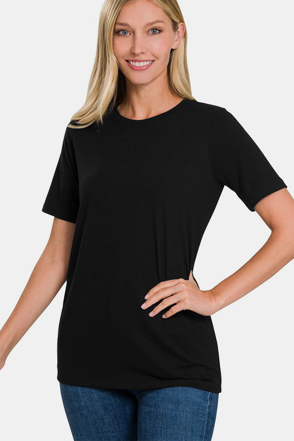 Zenana Crew Neck Short Sleeve T-Shirt in Black