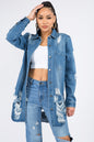 American Bazi Distressed Button-Down Denim Shirt Jacket