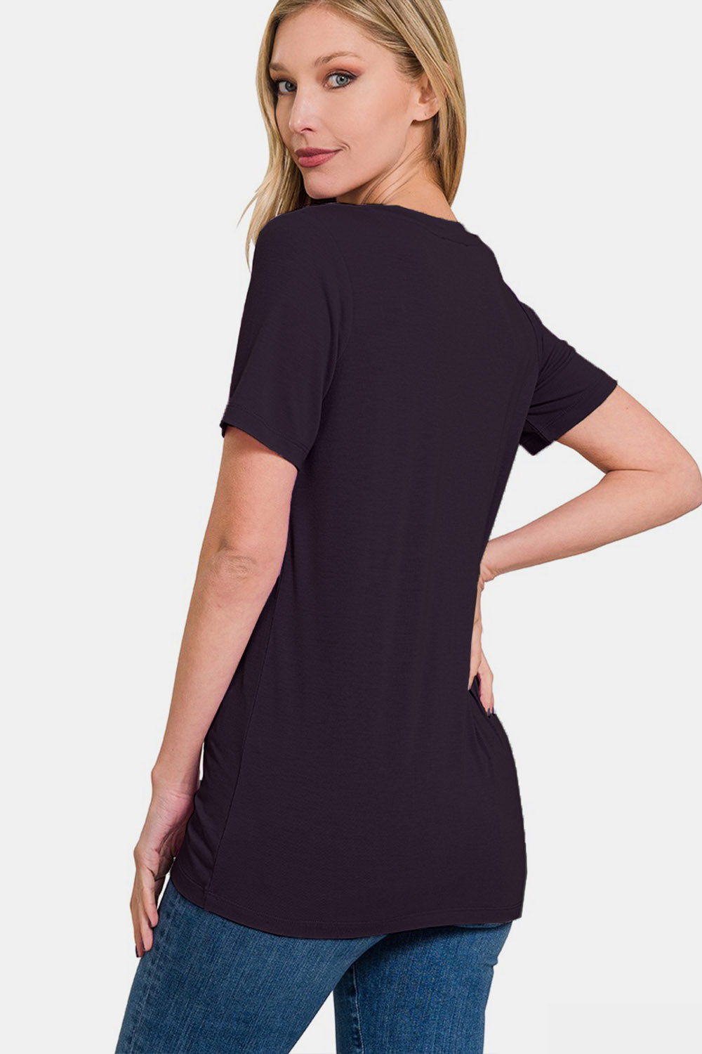 Zenana V-Neck Short Sleeve T-Shirt in Black