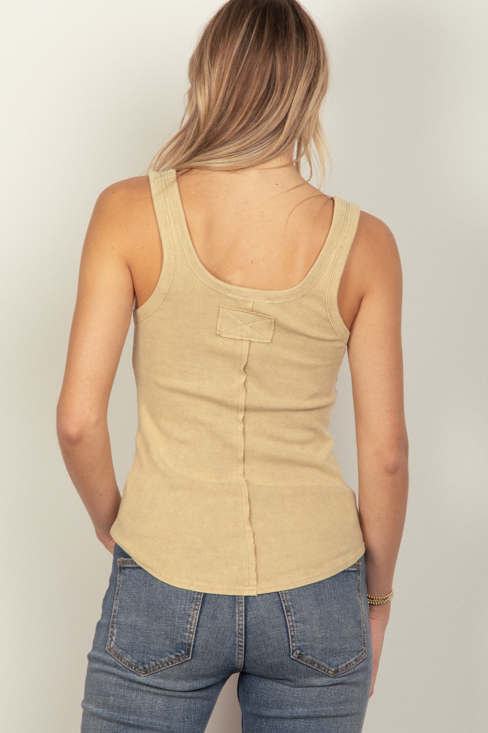 VERY J Washed Ribbed Tank in Beige