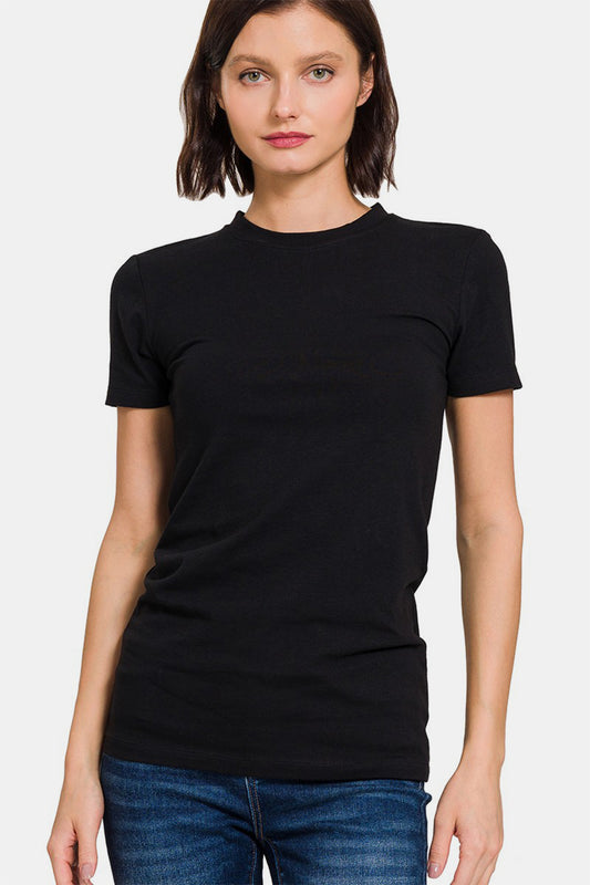 Zenana Crew Neck Short Sleeve T-Shirt in Black