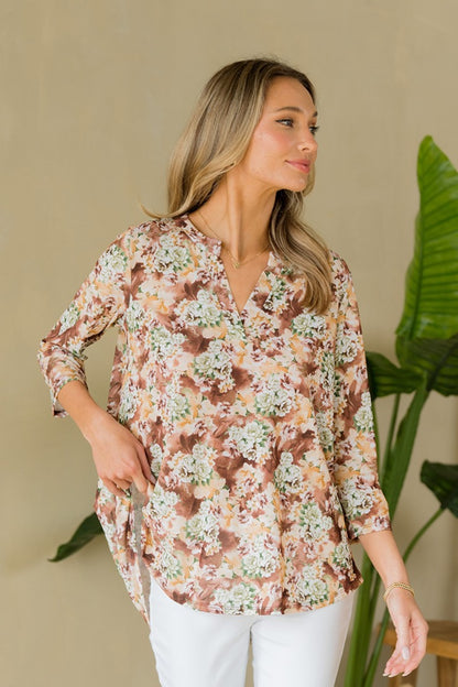 Sew In Love Wrinkle-Free Floral Notched Top