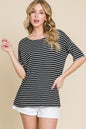 BOMBOM Striped Round Neck T-Shirt in Black