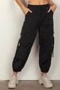 VERY J Elastic Waist Woven Cargo Pants in Black