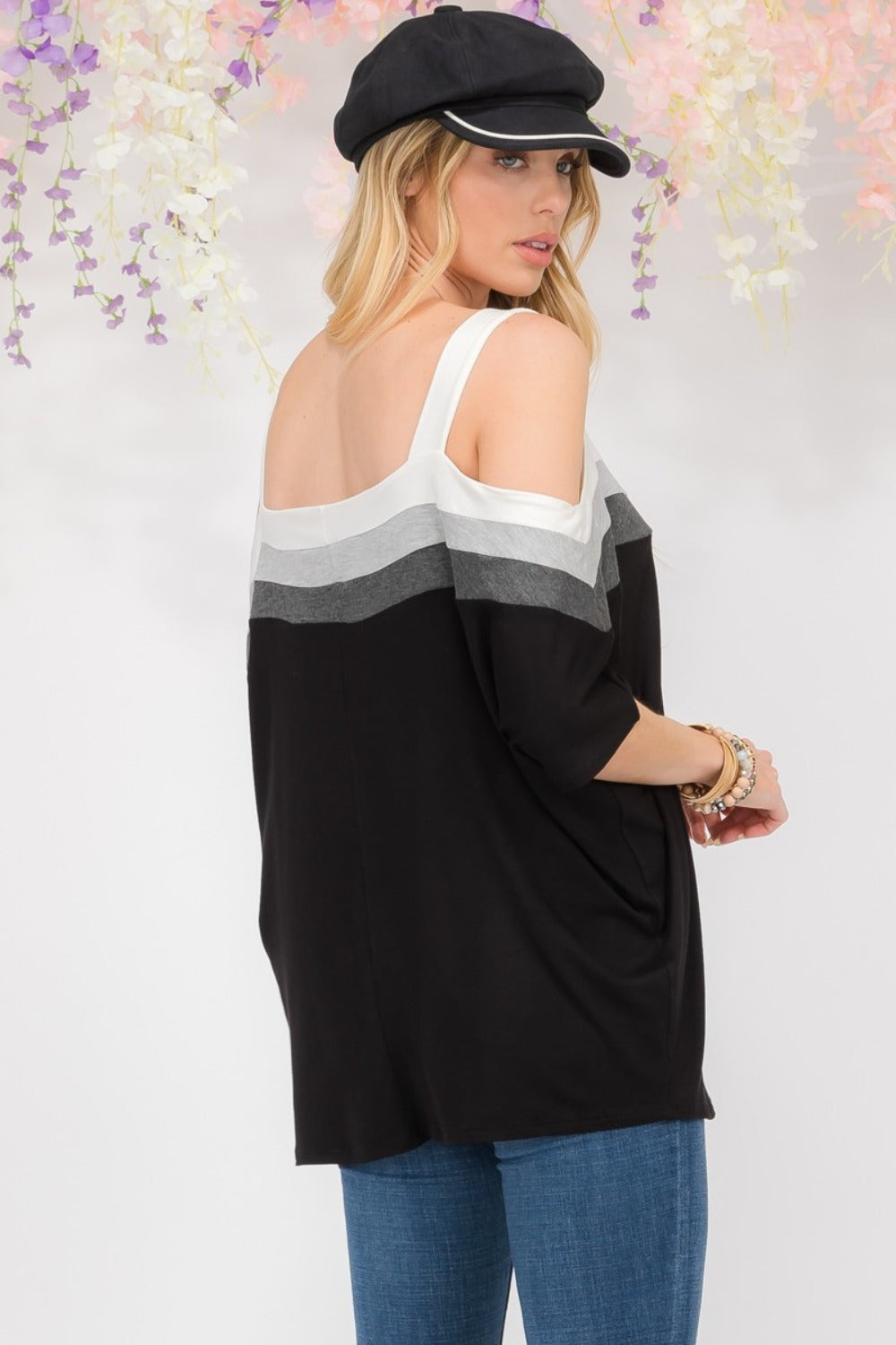 Celeste Striped Cold Shoulder Top