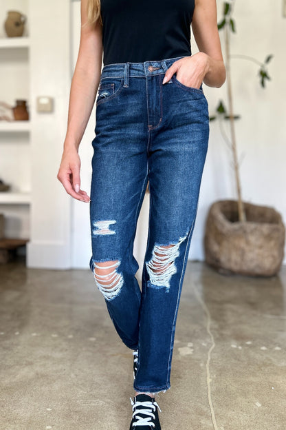 Judy Blue Rigid Magic Ripped High-Waist Straight Jeans