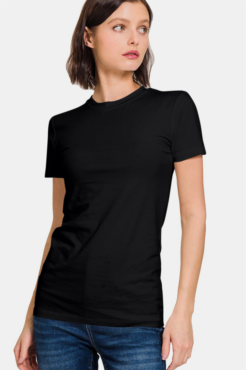 Zenana Crew Neck Short Sleeve T-Shirt in Black