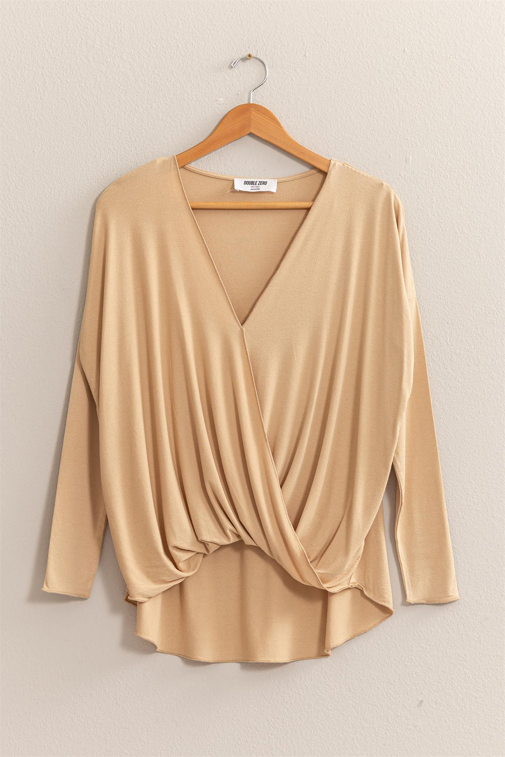 HYFVE Draped Drop Shoulder Long Sleeve Top in Taupe