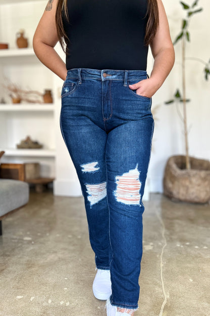 Judy Blue Rigid Magic Ripped High-Waist Straight Jeans