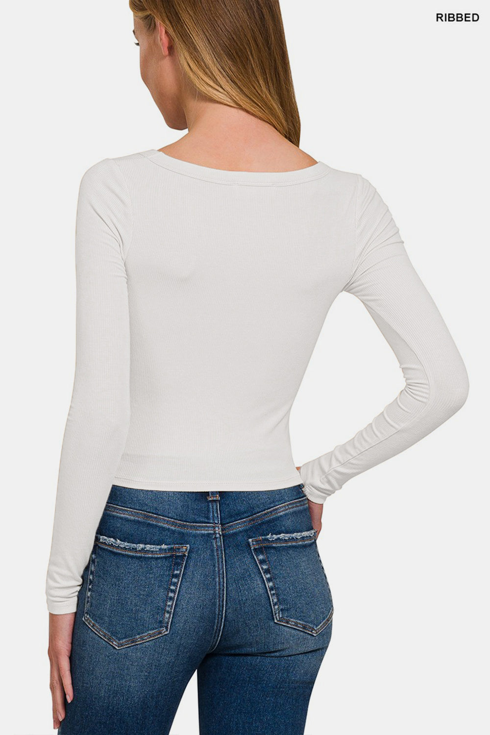 Zenana Scoop Neck Long Sleeve T-Shirt in White