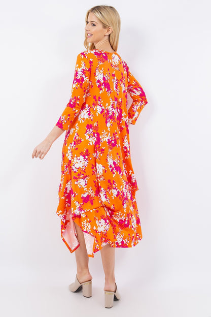 Celeste Pick-Up Hem Asymmetric Floral Midi Dress