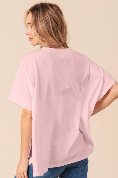 BiBi Sequin Bow Patch Short Sleeve T-Shirt in Blush