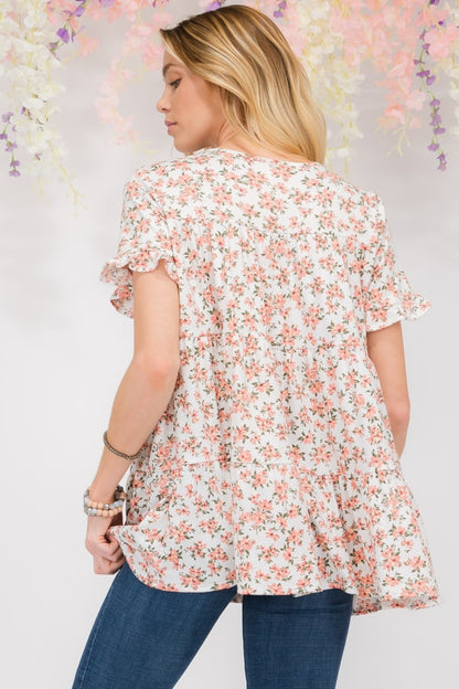 Celeste Floral Ruffled Short Sleeve Blouse