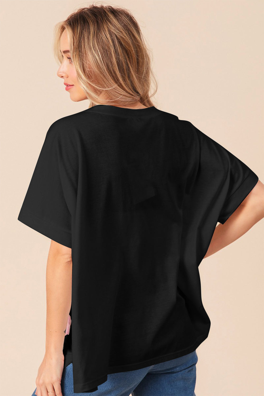 BiBi Sequin Bow Patch Short Sleeve T-Shirt in Black