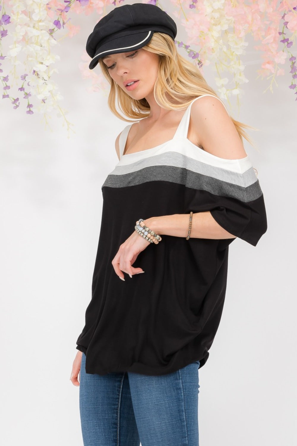 Celeste Striped Cold Shoulder Top