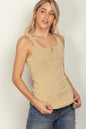 VERY J Washed Ribbed Tank in Beige