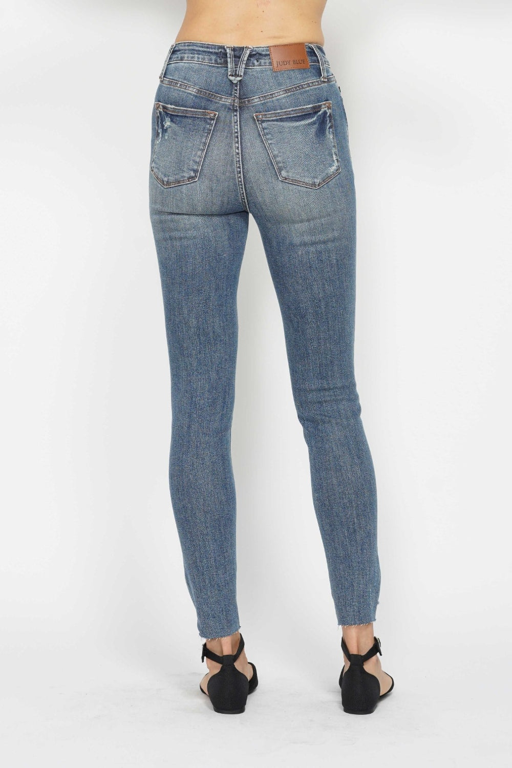 Judy Blue Tummy Control Vintage Wash and Destroyed Hem Skinny Jeans